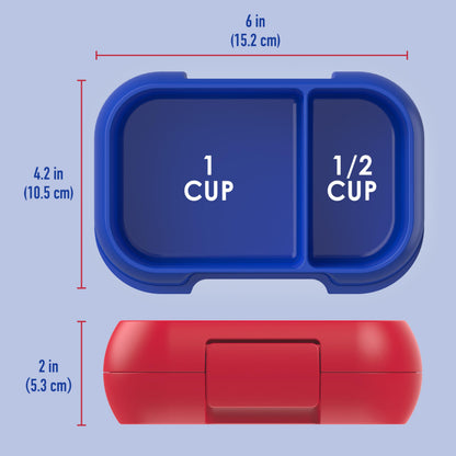 Bentgo Kids Snack - 2 Compartment Leak-Proof Bento Box Container for Snacks and Small Meals, Easy-Open Latch, Dishwasher Safe, BPA-Free for School, Daycare, & Sports - Ideal for Ages 3+ (Red/Royal)