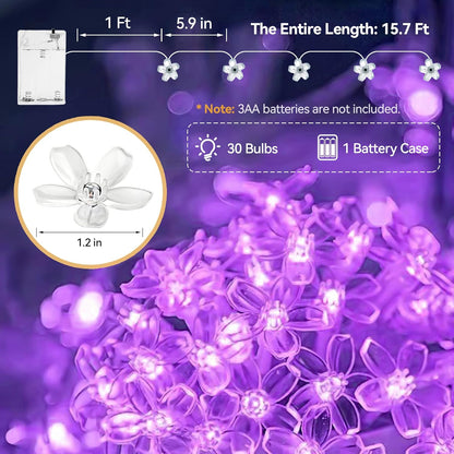 15FT 30LED ITICdecor Flower String Lights Fairy Lights Battery Operated Indoor&Outdoor Twinkle Lighting Bedroom Decor