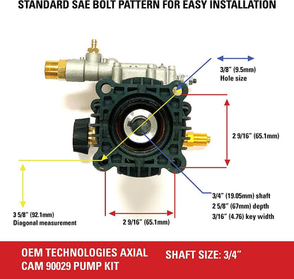 OEM Technologies 90029 Replacement Pressure Washer Pump Kit, 3400 PSI, 2.5 GPM, 3/4" Shaft, Includes Hardware and Siphon Tube, for Residential and Industrial Gas Powered Machines