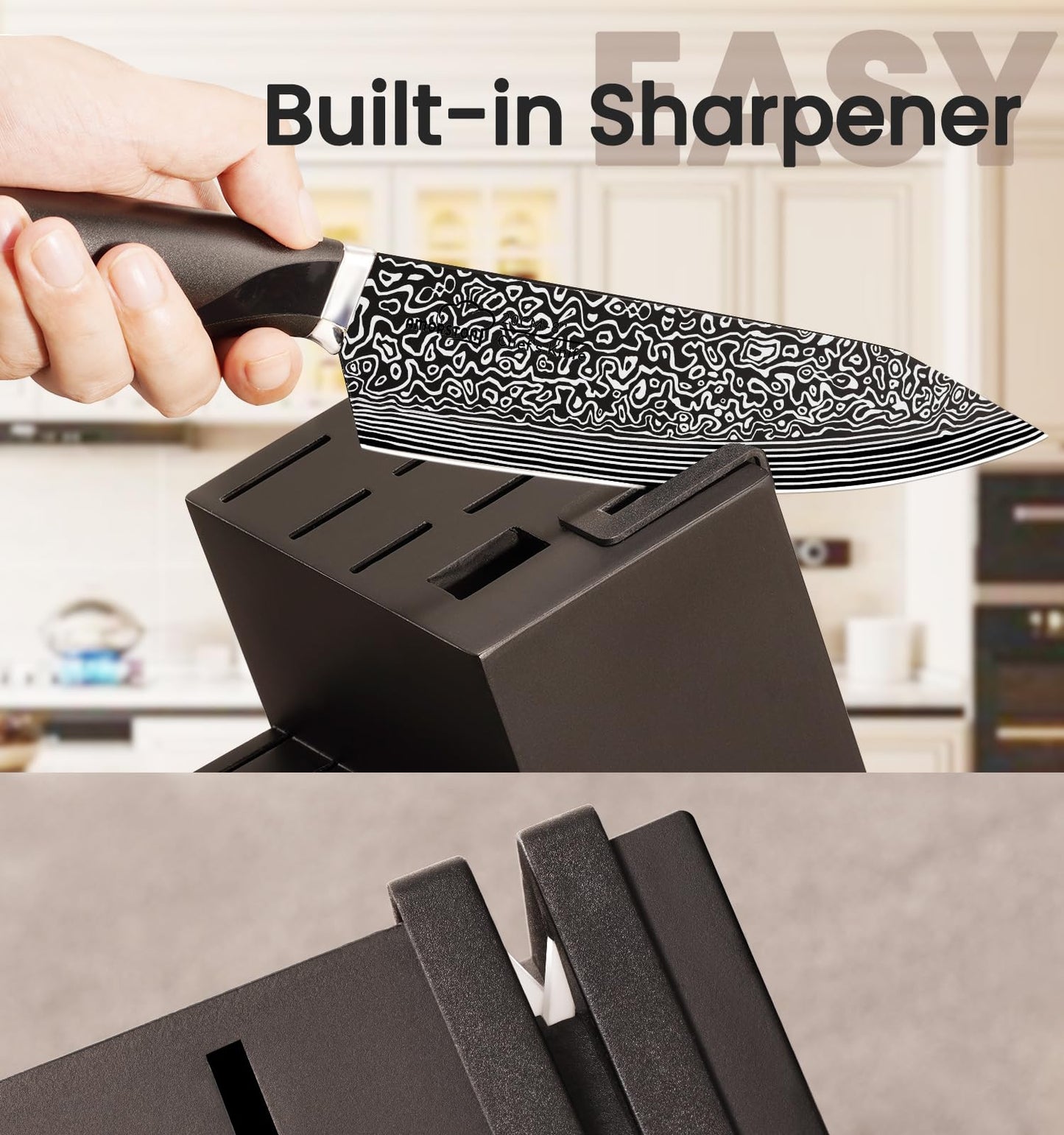 Knife Set, 15 Pieces Kitchen Knife Set with Built in Sharpener, High Carbon German Stainless Steel Knife Block Set, Dishwasher Safe, Mothers Day Gifts