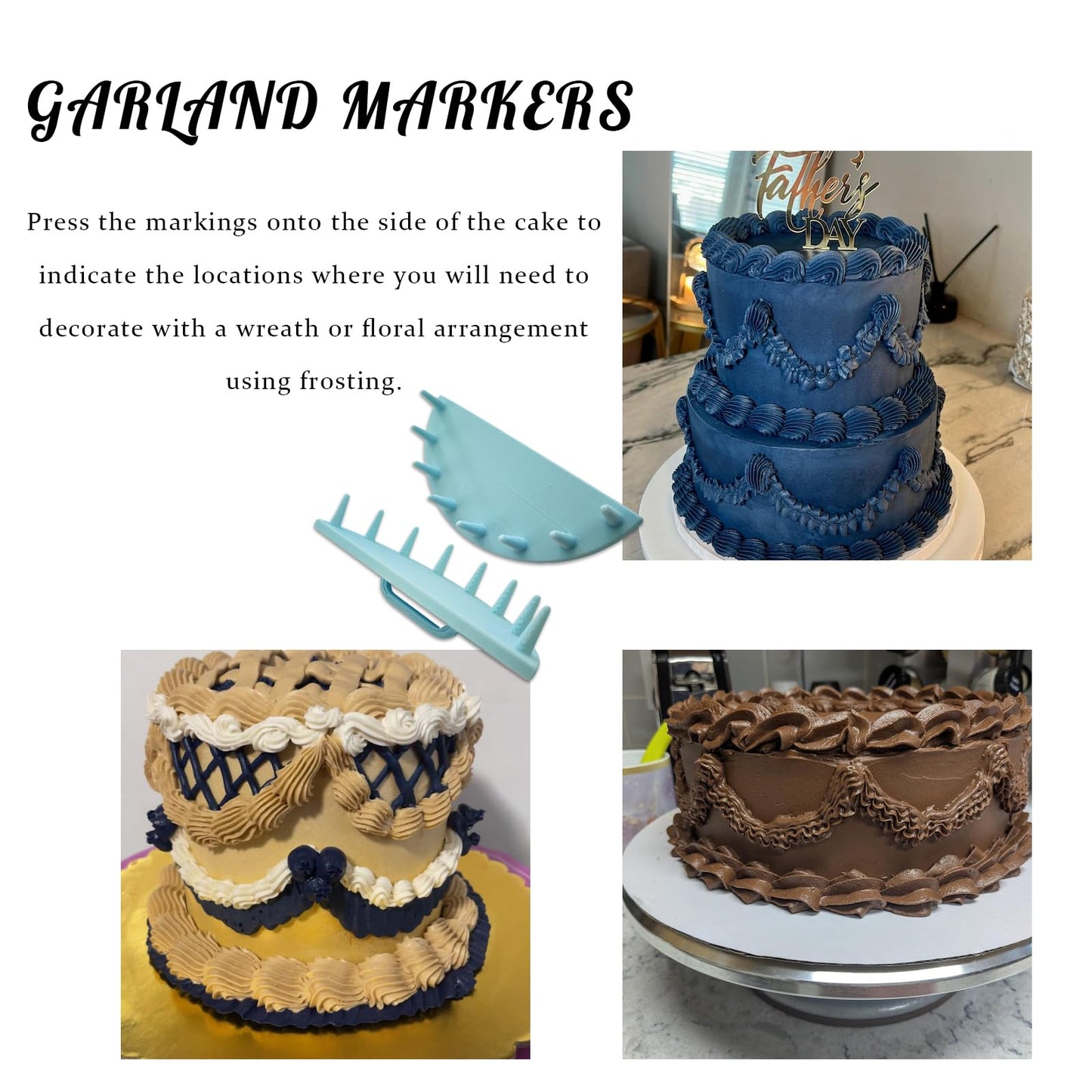 3 PCS Cake Arch Guide Tools,Ruffle Piping Guide,for Evenly Spaced Piping for 4"-12" Cakes,Cake Swag Marker Tool,Cake Decoration Tools & Making Supplies(Style 1)