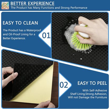 Self-Adhesive Shelf Liner, Waterproof Backed Paper Easy Peel and Stick Contact Liner for Desk Surface (Black)