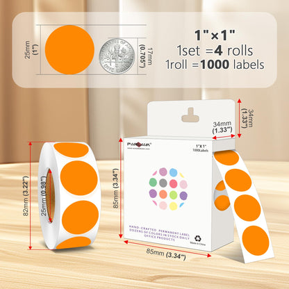 PARLAIM Color-Coded Dot Stickers 1 inch Permanent Adhesive Round Labels for Office Garage Sale Polka Circle Dot Label Sticker Orange 4 Rolls