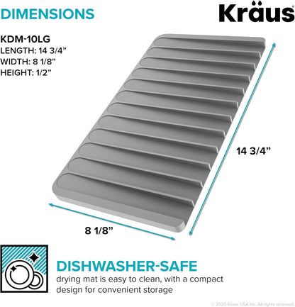 Kraus Self-Draining Silicone Dish Drying Mat for Kitchen Counter, Dark Grey, KDM-10DG
