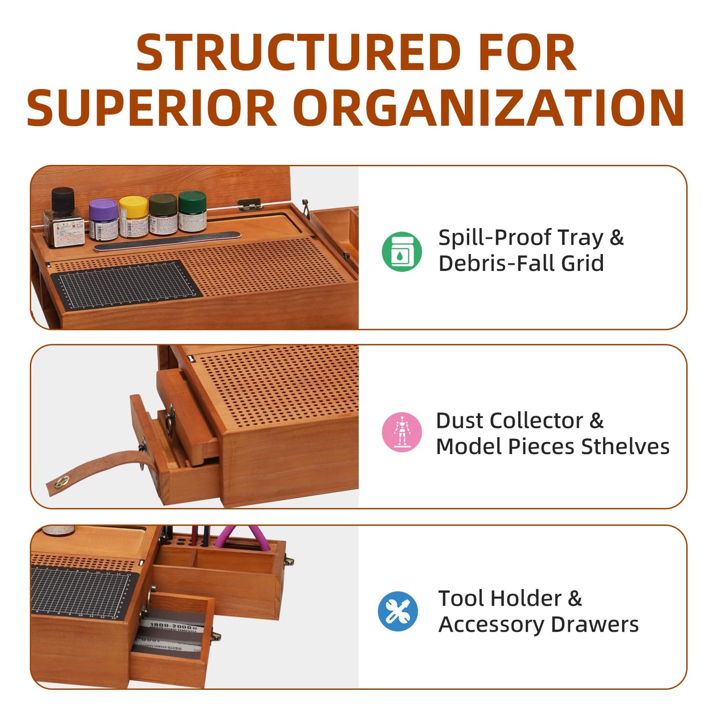 T TOGUSH Model Building Station, Portable Model Building Workbench with Light & Cutting Mat Model Kit Tool Storage for Model and Miniatures, Folding Worktable Model Pieces Shelves
