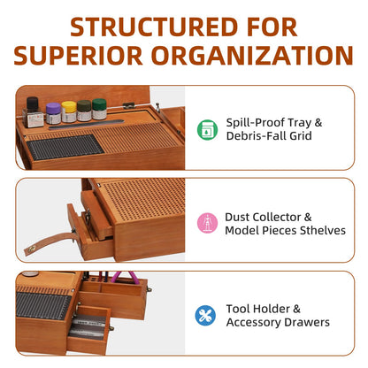 T TOGUSH Model Building Station, Portable Model Building Workbench with Light & Cutting Mat Model Kit Tool Storage for Model and Miniatures, Folding Worktable Model Pieces Shelves