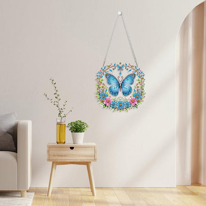 GHHKUD Butterfly Diamond Art Hanging Kits for Adults, DIY Double Sided Diamond Painting Hanging Flower Wreath, Special Shaped Acrylic Ornaments Pendants for Window Home Garden Wall
