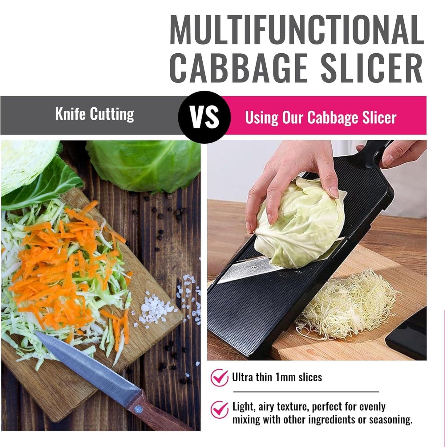 Cabbage Slicer Shredder with Stainless Steel Blade, Professional Coleslaw Sauerkraut Cutter, Ultra-Thin Julienne Slicer for Kitchen