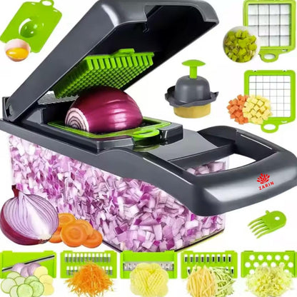 ZARIN 16‑in‑1 Vegetable Chopper & Slicer – Multi-Function Kitchen Gadget for Onions, Fruits & Vegetables – Mandoline Slicer with Interchangeable Blades for Easy Meal Prep