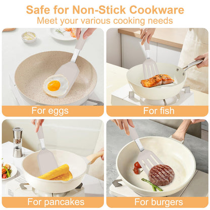 Beijiyi 2 Pack Silicone Spatula Set, 600°F Heat Resistant Spatulas for Cooking, BPA Free Kitchen Utensils, Solid & Slotted Flexible Turner for Non Stick Frying Pan, Flipping Eggs, Pancakes (Khaki)