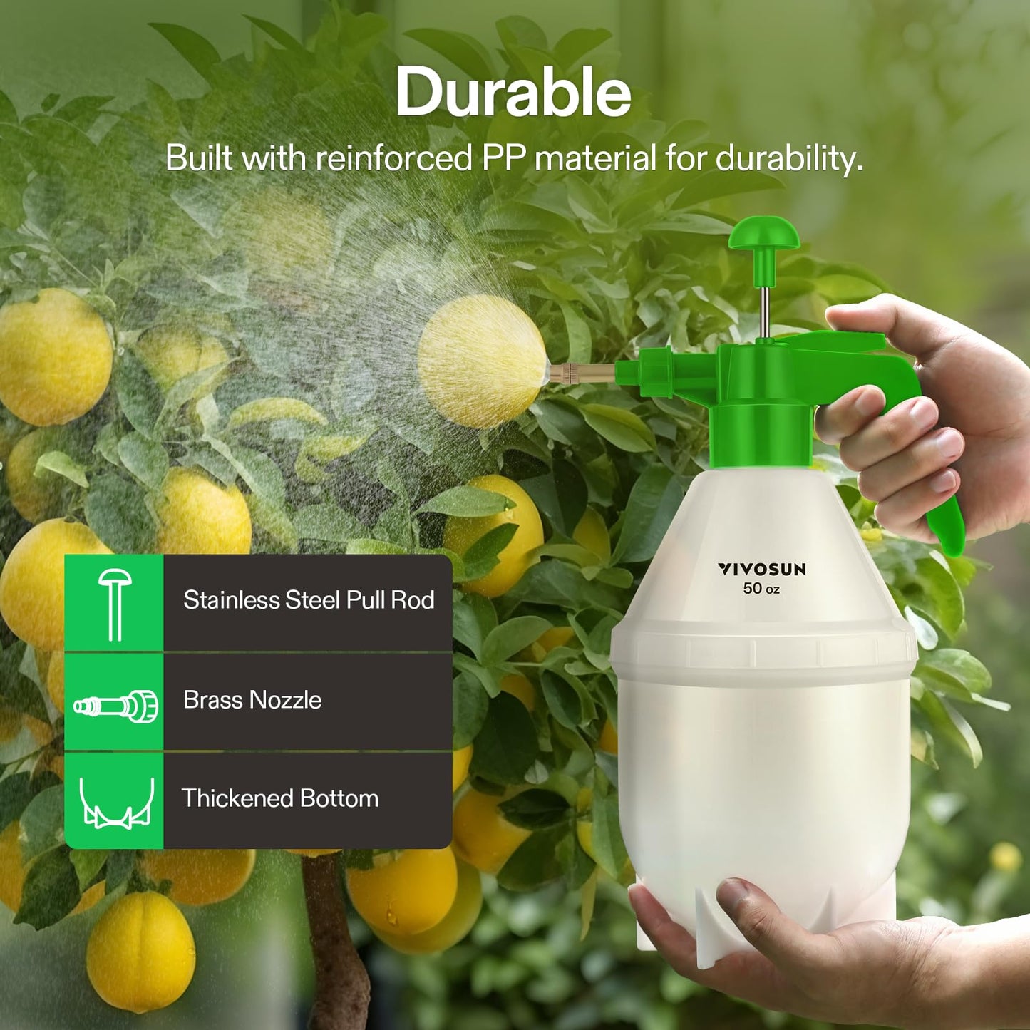 VIVOSUN 50oz Pump Sprayer, Handheld Garden Water Sprayer Bottle with Adjustable Brass Nozzle, for Spraying Plants, Flowers, Weeds and Cleaning, Green