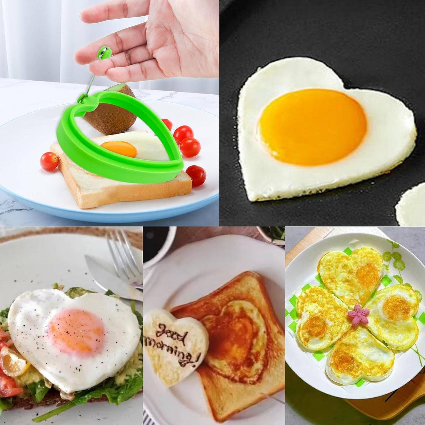 Food Grade Silicone Egg Rings, 4 Pack Non-stick Fried Egg Rings for Cooking, Heart-shaped Molds
