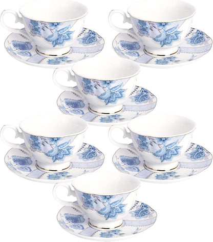 Set 6(5 oz), fanquare Floral Coffee Cups of Porcelain Cappuccino Cups with Saucers, Tea Cup for Birthday Wedding Party
