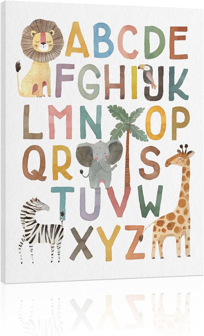 12" 16" ABC Poster Nursery Wall Decor: Boho Alphabet Art for Classroom Wall, Safari Animal Kids Wall Art, ABC Letters