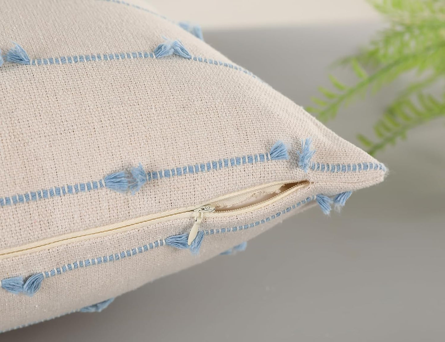 14 24 NUYECY Boho Long Lumbar Pillow Covers x Blue,Classic Stripe Pattern Cotton Decorative Long Lumbar Pillow Case