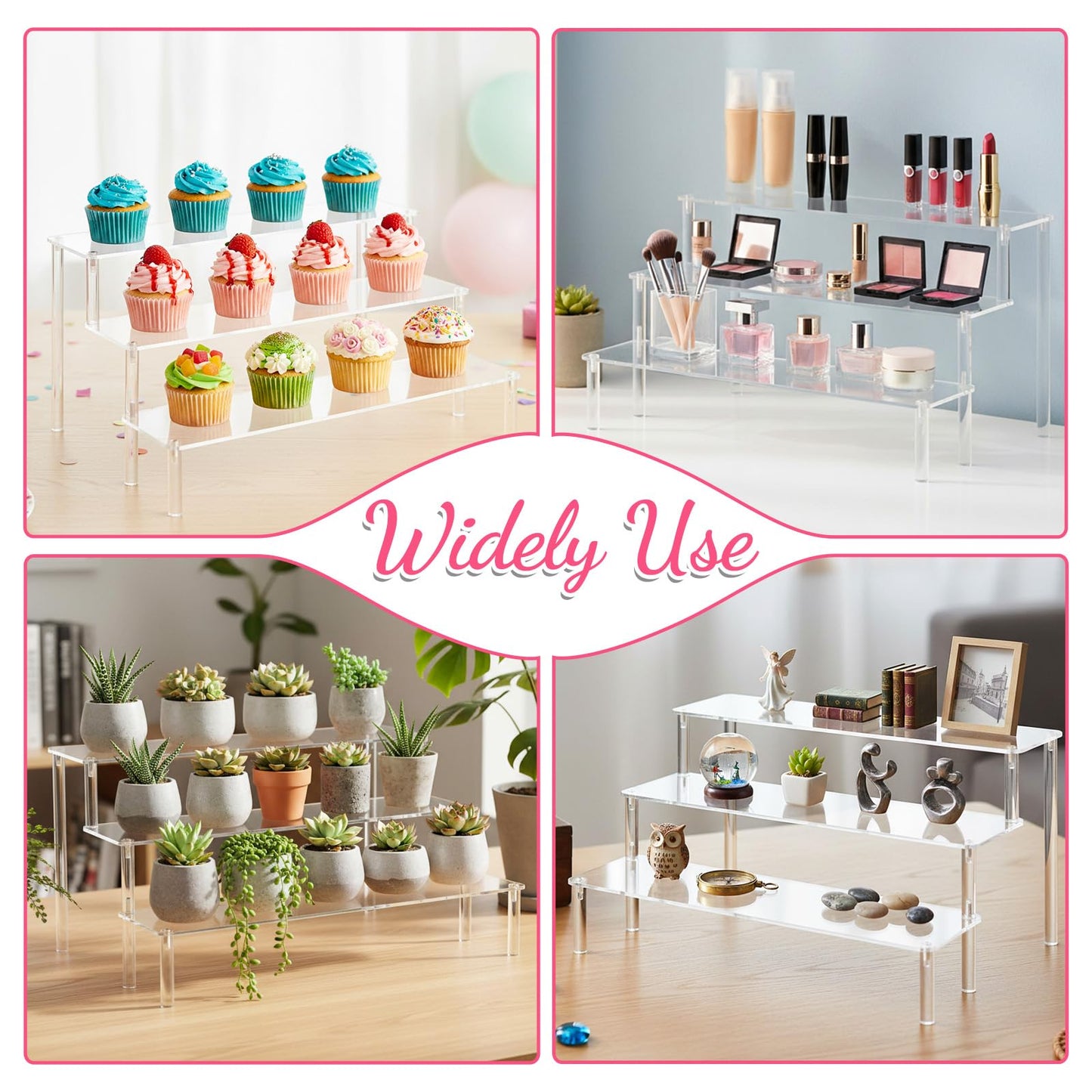 3 PACKS Acrylic Riser Clear Display Stand Perfume Stand Organizer Clear Shelf 3 Tier Cupcake Display Stands Clears Acrylic Shelf Risers for Collectibles, Dessert Shelves for Decoration and Organizer