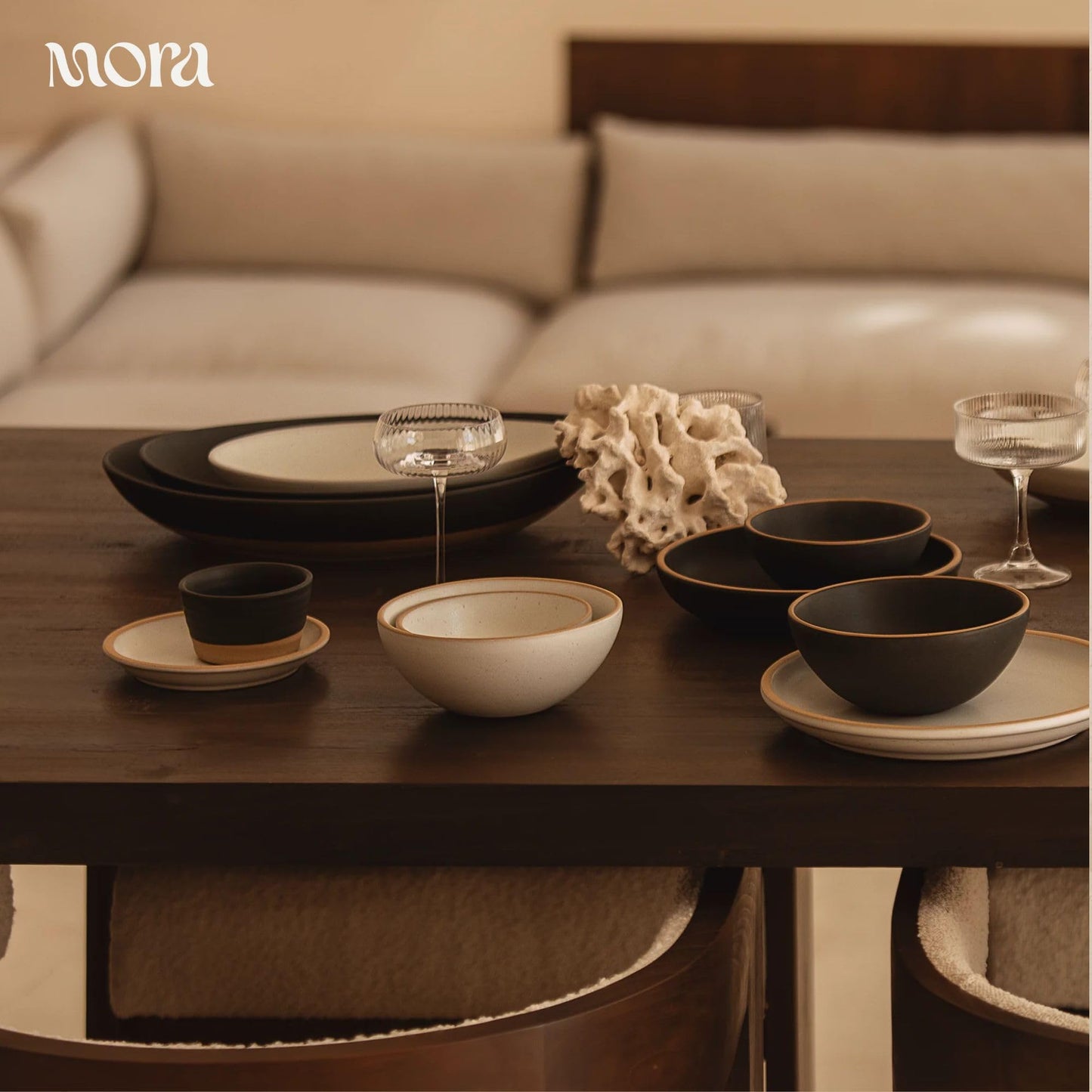 MORA Jumbo and Large Serving Dishes Set of 2, 13 inch and 12 inch Ceramic Pottery Oval Platters - Microwave, Oven and Dishwasher Safe - Oat
