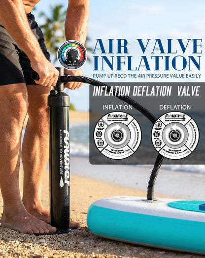 FunWater Inflatable 10'6×33"×6" Ultra-Light (17.6lbs) SUP for All Skill Levels Everything Included with Stand Up Paddle Board, Adj Floating Paddles, Pump, ISUP Travel Backpack, Leash,Waterproof Bag