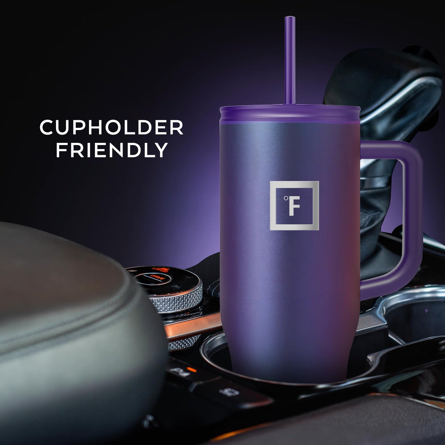 IRON °FLASK Co-Pilot Insulated Mug w/Straw & Flip Cap Lids - Cup Holder Bottle for Hot, Cold Drink - Leak-Proof - Water, Coffee Portable Travel Mug - Aurora, 40 Oz