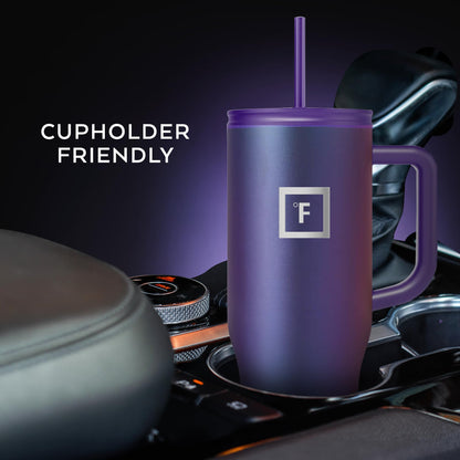 IRON °FLASK Co-Pilot Insulated Mug w/Straw & Flip Cap Lids - Cup Holder Bottle for Hot, Cold Drink - Leak-Proof - Water, Coffee Portable Travel Mug - Aurora, 40 Oz