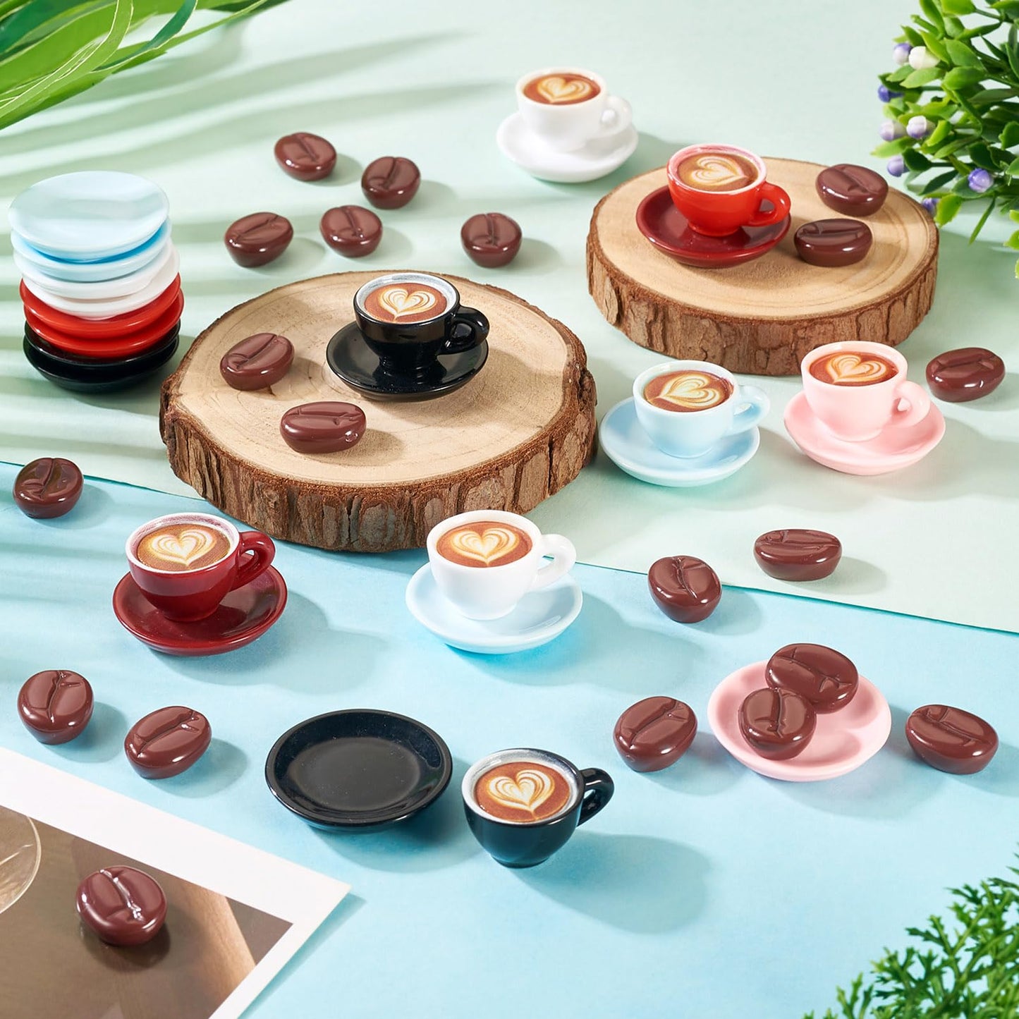 Cheriswelry 84Pcs Miniature Coffee Mugs Resin Coffee Beans Cups Miniature Ornaments Food Kitchen Dollhouse Accessories 15-30mm for Micro Landscape Play Party Garden Decorations