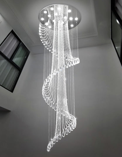 D40'' x H120'' Modern Crystal Chandelier for Foyer Glam Chandelier High Ceiling Chandeliers Large Raindrop Pendant Lights LED Dimmable Light Fixtures for Staircaes Living Room Entryway Silver
