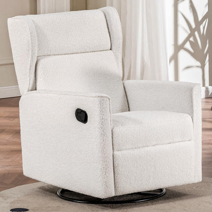 COMHOMA Nursery Rocking Chair Teddy Upholstered Swivel Rocker Recliner Manual Glider Reclining Chair for Living Room Bedroom Offices (Beige,1 PCS)