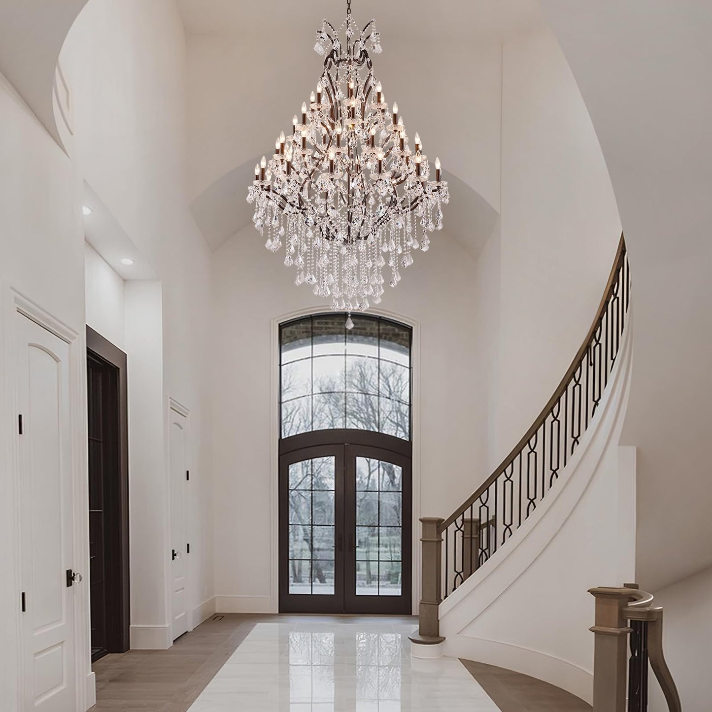 HUANXISHA 42 Lights Large Crystal Chandeliers for High Ceilings Maria Theresa Chandelier Light Fixture Vintage Chandelier for Foyer Hallway Entryway Staircase Brown 75" H x 49.2" D