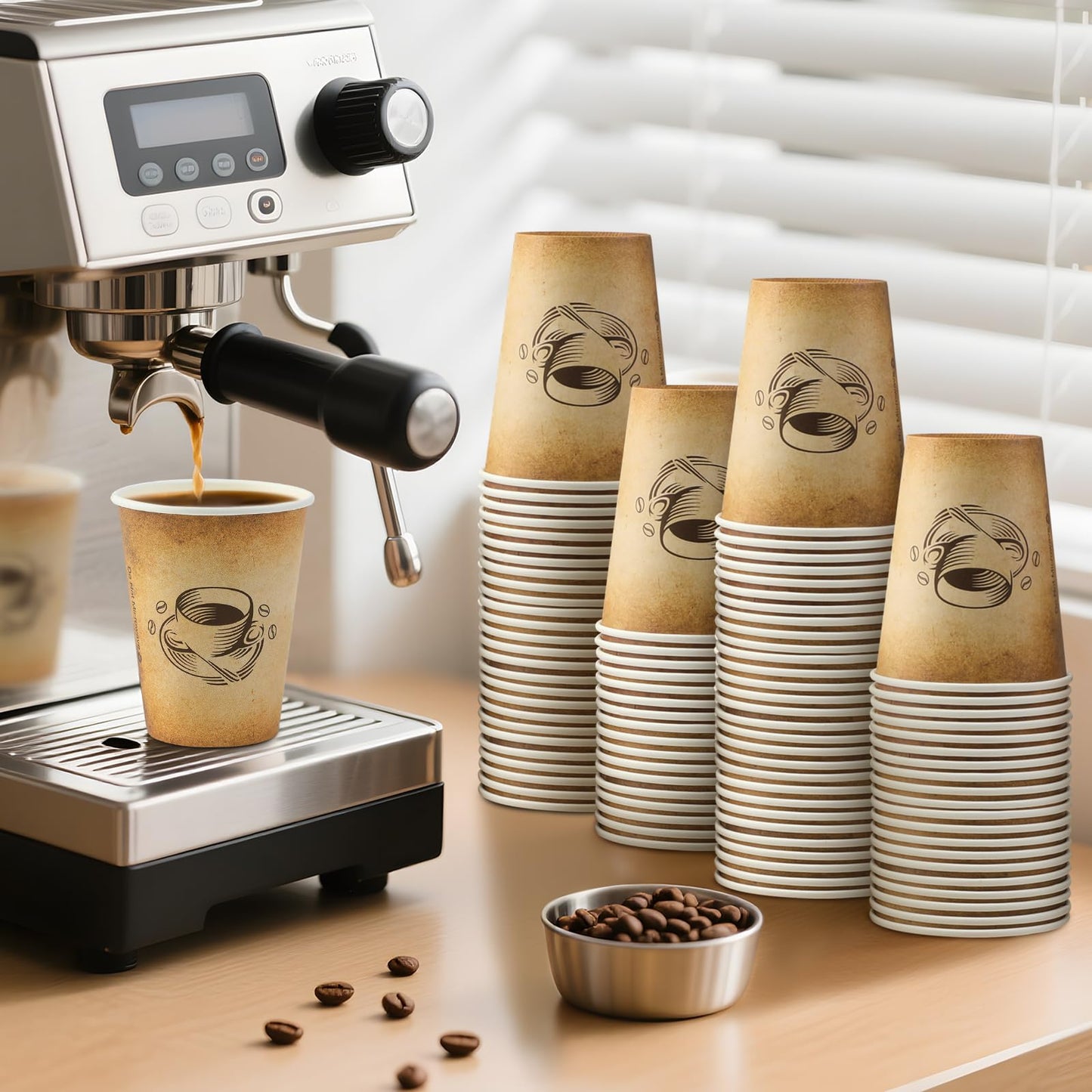 Clawsoff 300 Pack 12oz Paper Coffee Cups, Hot/Cold Beverage 12oz Disposable Coffee Cups, Retro Design, Leak-Proof, Hot or Cold Drink, Cocoa, Chocolate, Coffee Bar Supplies