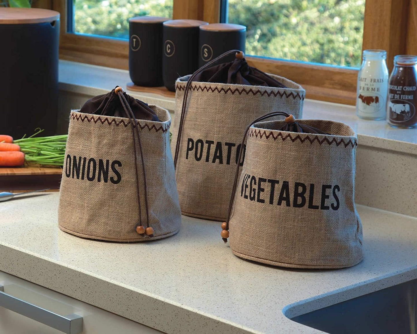 Natural Elements Potato Bag with Blackout Lining, Hessian, 24 x 24 cm, Brown