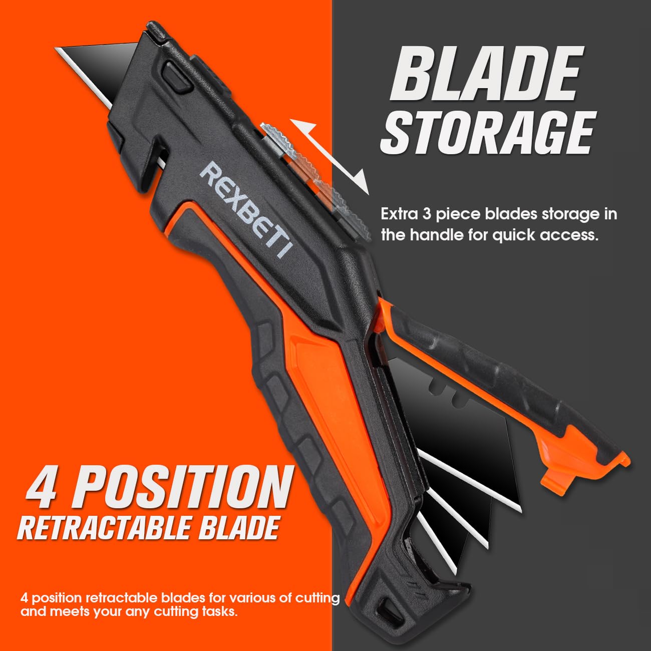 REXBETI 6 Pack Retractable Folding Utility Knife, SK5 Heavy Duty Box Cutter for Cartons, Cardboard and Boxes, Blade Storage Design, Extra 20 Blades Included