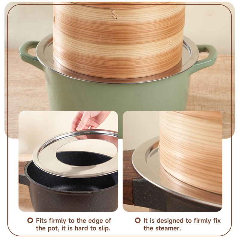 Stainless Steel Steamer Ring | 13 Inch, Fits 7 to 12 Inch Bamboo Steamer | Steaming Adapter for Steam Pot, Asian Food, Dumpling, Dim Sum, Rice, Veggie for Cooking Basket