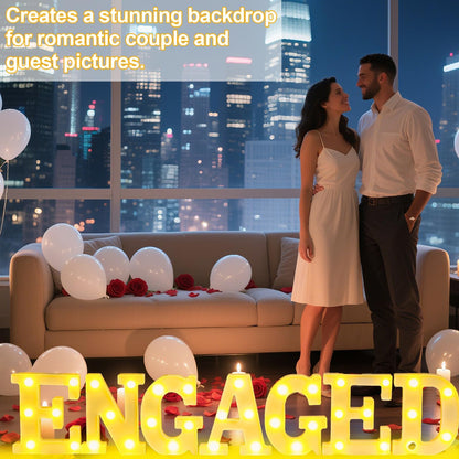 7Pcs Engaged Light Up Letters Engaged LED Neon Lights Signs Wedding Bridal Shower Marquee Letter Light Battery Powered LED Letter Sign for Wedding Proposal Engagement Married Party Table Decoration