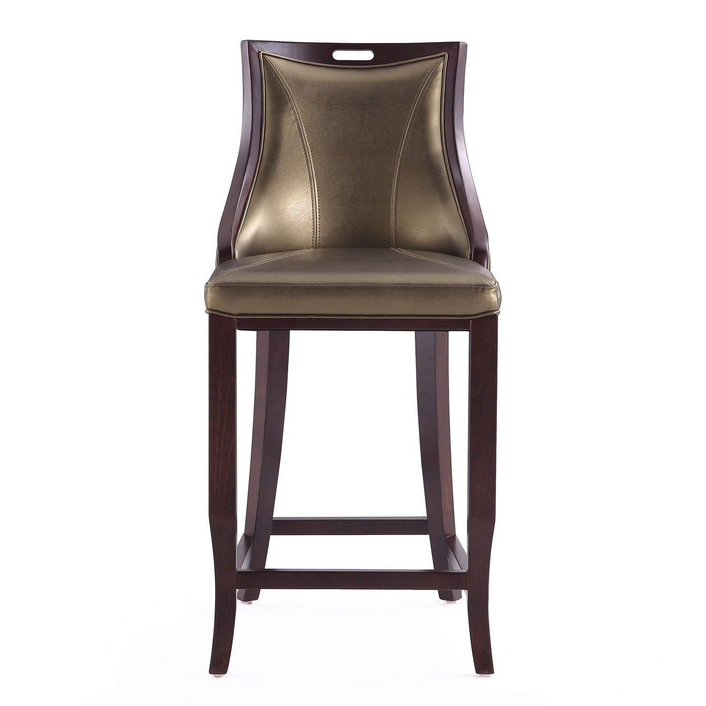 Manhattan Comfort Emperor Faux Leather Bar Stools with Backrest, Foam Padding and Solid Beech Wood Frame, Fully Assembled Upholstered Barstool, Set of 3, Bronze