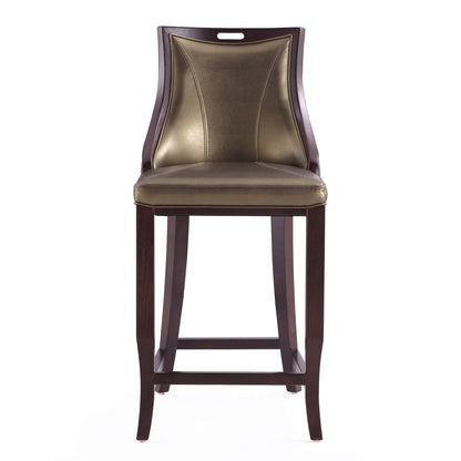 Manhattan Comfort Emperor Faux Leather Bar Stools with Backrest, Foam Padding and Solid Beech Wood Frame, Fully Assembled Upholstered Barstool, Set of 3, Bronze