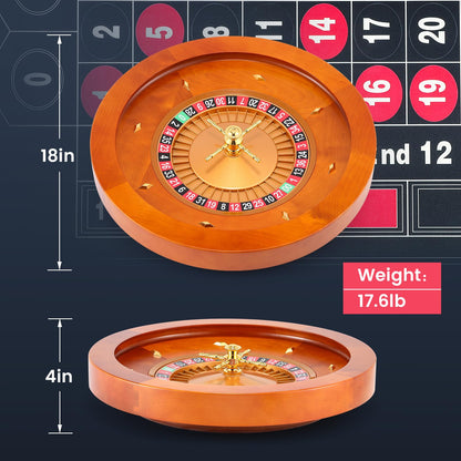 Proshine 18" Wooden Roulette Wheel Set with 47.2 * 23.6” Roulette Tablecloth 100pcs Poker Chips Roulette Win Marker Dual Balls Casino Game Sets Smooth Rotation Roulette Wheel for Family & Party Fun
