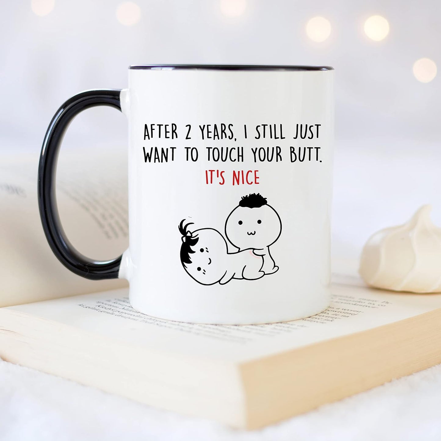 YouNique Designs 2 Year Anniversary Mug, 11 Ounces, Coffee Mug for Girlfriends and Wives (Black Handle)