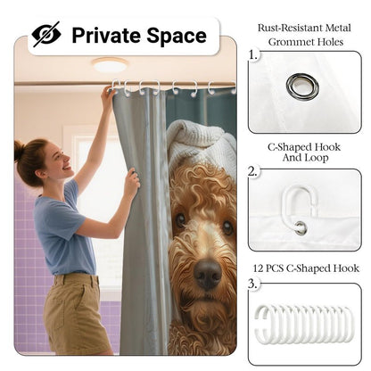 XMWYTJ Cute Teddy Dog Shower Curtains Funny Dog Barn Door Decor Polyester Fabric Waterproof Bathroom Curtains Set with 12 Hooks,71 X 71 Inches
