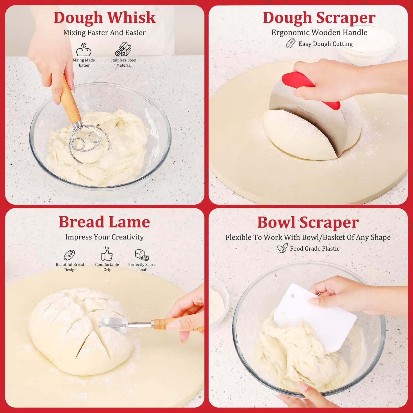 Sourdough Starter Kit, Sourdough Bread Baking Supplies, Banneton Bread Proofing Basket, Bread Proofing Basket with Bench Scraper, Dourdough Scoring Tool, Proofing Cover, Dough Whisk, Silicone Brush