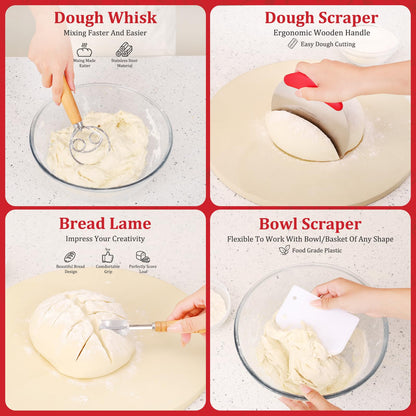 Sourdough Starter Kit, Sourdough Bread Baking Supplies, Banneton Bread Proofing Basket, Bread Proofing Basket with Bench Scraper, Dourdough Scoring Tool, Proofing Cover, Dough Whisk, Silicone Brush