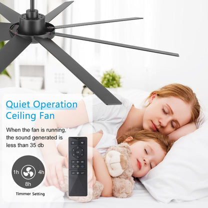 WINGBO 72" Ceiling Fan with Light and Remote Control, 6 Speed Reversible DC Motor, Dimmable LED Light, for Home and Commercial Use, Living Room/Shop/Warehouse Black/Walnut