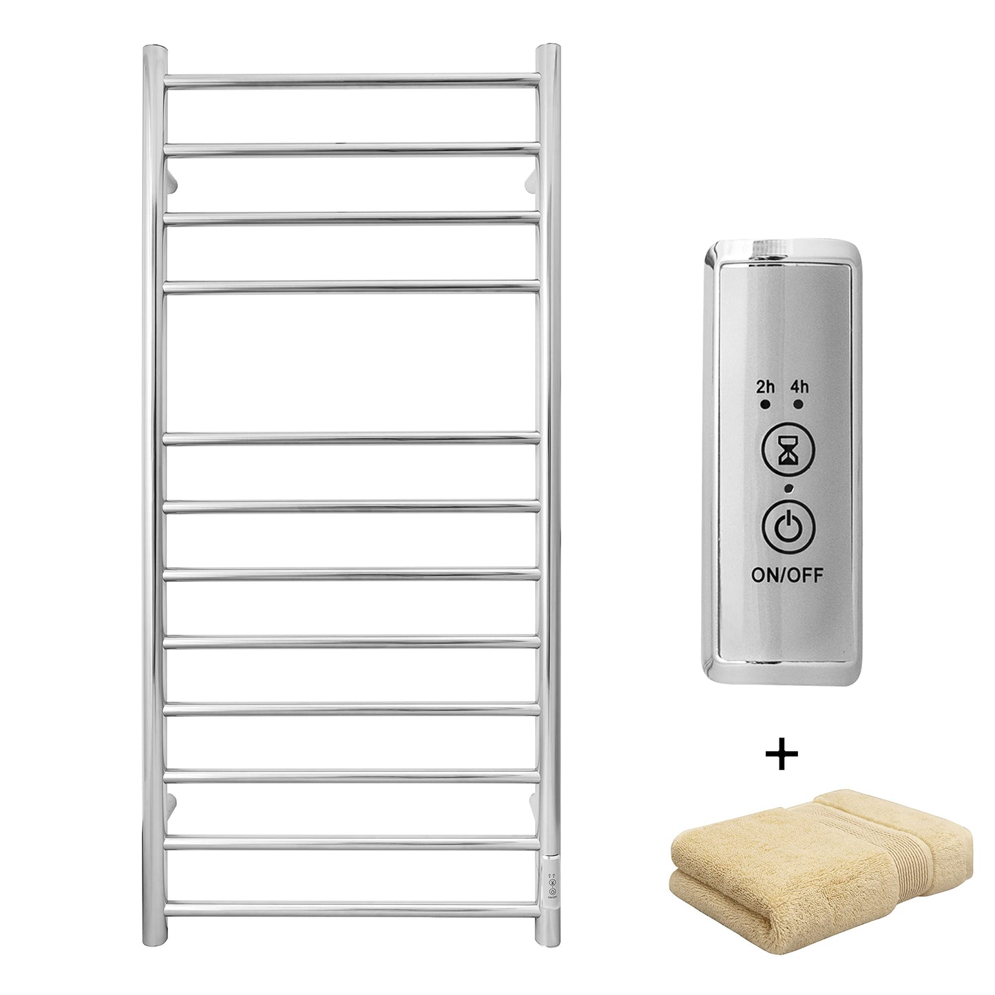 KEG Towel Warmer 8 Bars for Bathroom Freestanding or Wall Mounted Bath Towel Heater Plug-in with Built-in Timer Silver