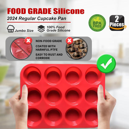 Skiennix Silicone Muffin Pan - 12-Cup Non-Stick Baking Mold | Dishwasher & Microwave Safe