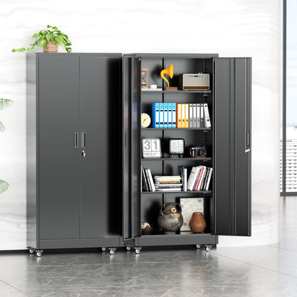 INTERGREAT Metal Garage Storage Cabinet with Wheels, Rolling Storage Cabinet with Locking Doors and 4 Adjustable Shelves,- 73" Steel Tool Cabinet for Home Office,Garage,Warehouse，Black