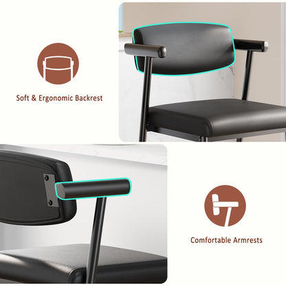 IDEALHOUSE Counter Height Bar Stools Set of 8, 26" Metal Barstools Set with Armrest & Footrest, Bar Chairs with Long Back &Thickened Wide Soft Seat for Kitchen Island, Counter Height Bar, Rustic Black