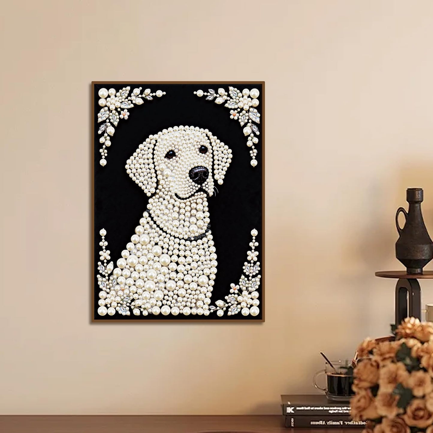 Stalente Pearl Diamond Painting Kits for Adults Dog, 5D Special Shape Diamond Art Kits for Beginners, Crystal Rhinestones Diamond Painting for Home Wall Decoration Gift 12×16inch, Animal