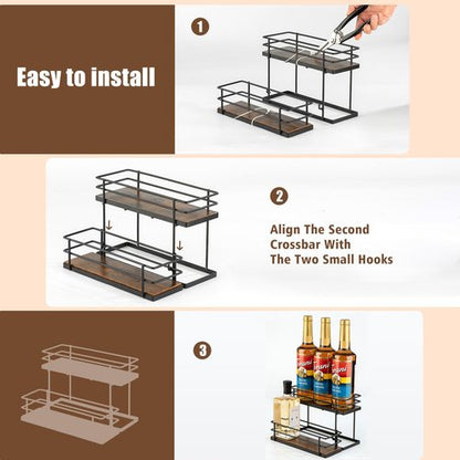EFYSE Coffee Syrup Organizer rack, 2 Tier Syrup Holder(6 Bottle Capacity) for coffee bar syrup storage,kitchen condiment organization and wine display.