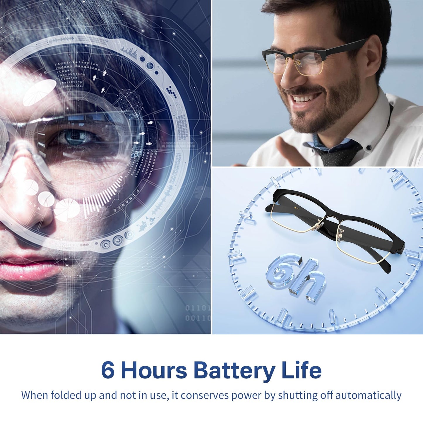 Bluetooth Audio Smart Glasses, Blue Light Glasses for Women Men, Remote Shooting, Open Ear Sound Mic & Speakers, Magnetic Charging, Color-Changing Polarized Sunglasses Lenses, Voice Assistant（GS06S)