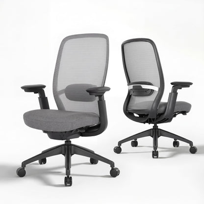 COLAMY Aether Executive Office Chair for Long Hours, One-Touch Easy Adjust Managerial Desk Chair with Levitating Seat Cushion & Pilot-Level Sync Armrests, 300 LBS Mid Back Mesh Computer Chair,Grey