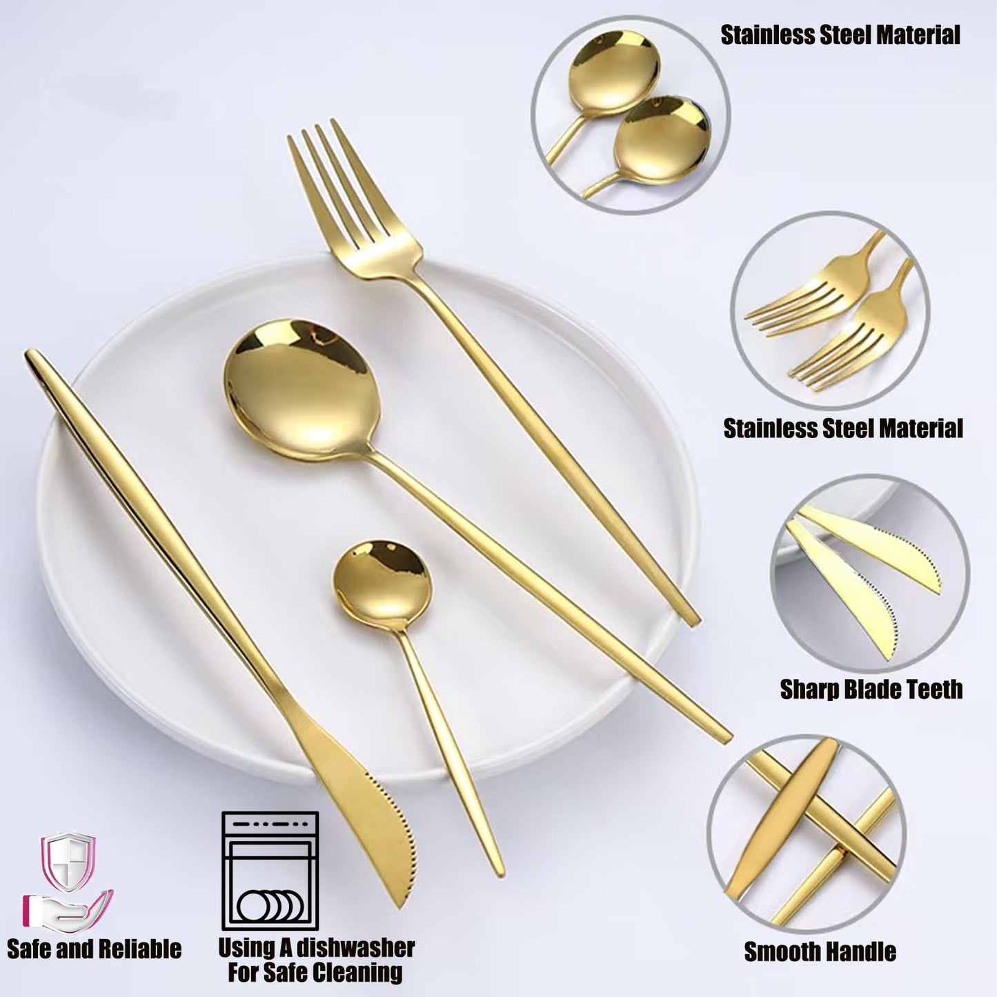 80-Piece Food Grade Gold Silverware Set, Luxury Flatware Set for 16 - Premium Stainless Steel Cutlery Set with Spoons Forks Knives, Shiny Gold Polished Kitchen Utensils for Home Restaurant Hotel